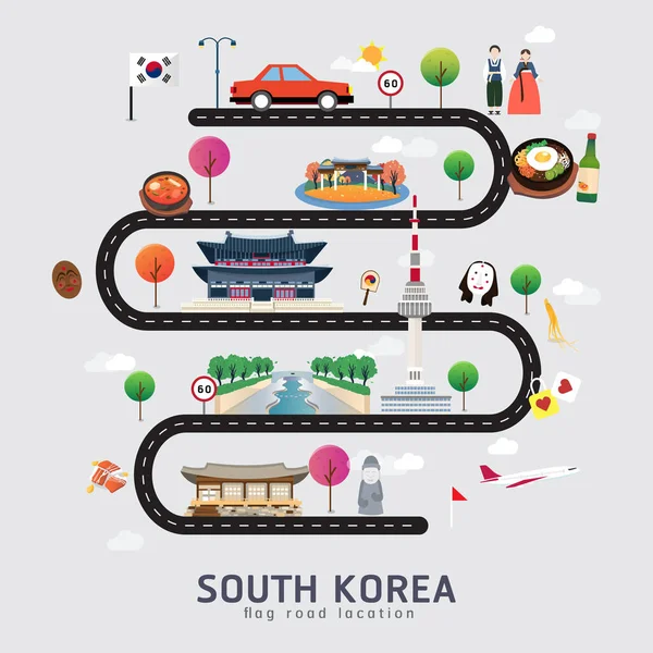 Hoja Ruta Ruta Viaje Corea Del Sur — Archivo Imágenes Vectoriales