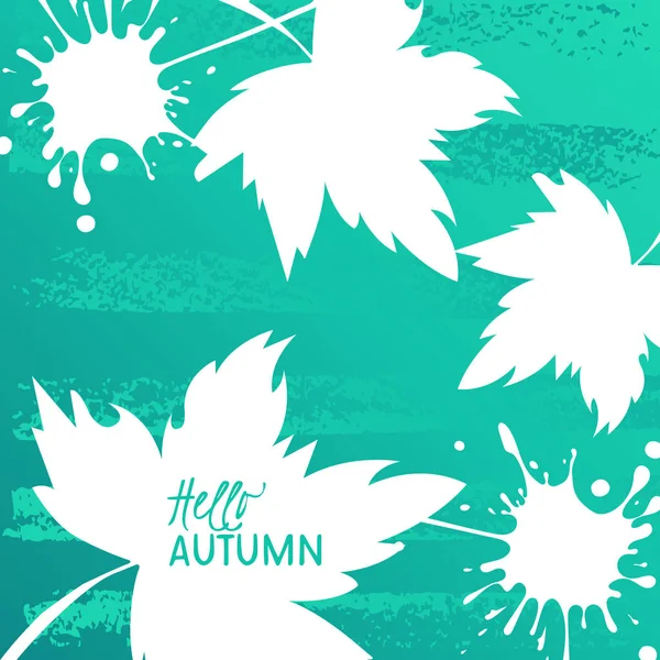 Feuilles d'automne avec texte sur un fond dessiné à la main. Modèle abstrait. Feuilles d'automne plates et lumineuses. Affiche, carte, étiquette, dessin de bannière. Bonjour automne typographie citation. Illustration vectorielle — Image vectorielle