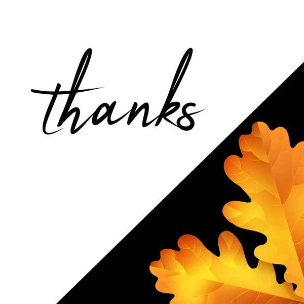 Cartão de agradecimento vetorial com etiqueta de letras de mão - aproveite o dia de ação de graças - e folhas de carvalho realistas de outono no fundo azul . —  Vetores de Stock