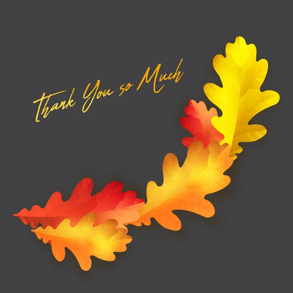 Векторна листівка подяки з ручною етикеткою - насолоджуйтесь днем подяки - і осіннє реалістичне листя дуба на синьому фоні . — стоковий вектор