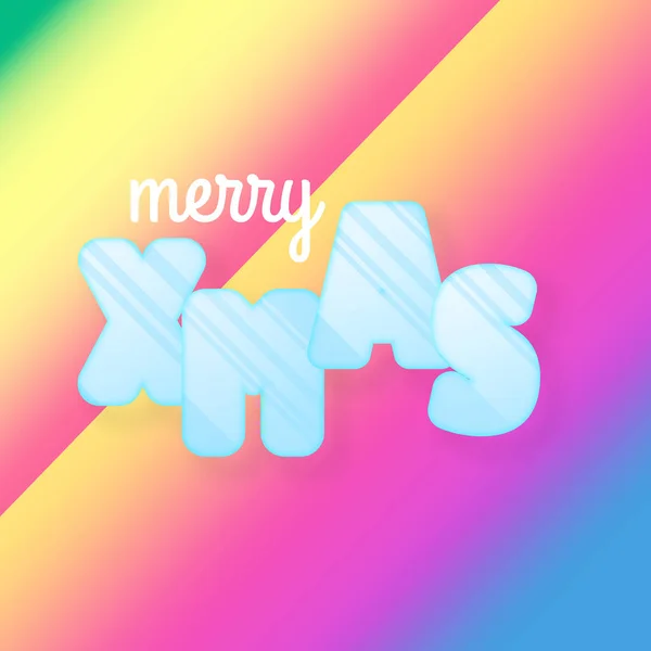 Joyeux Noël carte de vœux d'ornement coloré boule holographique, moderne dégradés de couleur feuille de néon. Illustration de nuit de vacances dans un style futuriste. Joyeux Noël phrase — Image vectorielle