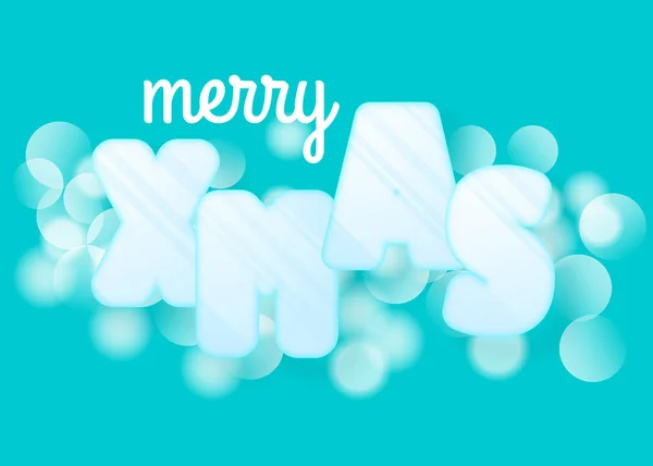 Joyeux Noël carte de voeux avec bokeh couleur bleue. Illustration de nuit de vacances dans un style futuriste. Joyeux Noël phrase — Image vectorielle