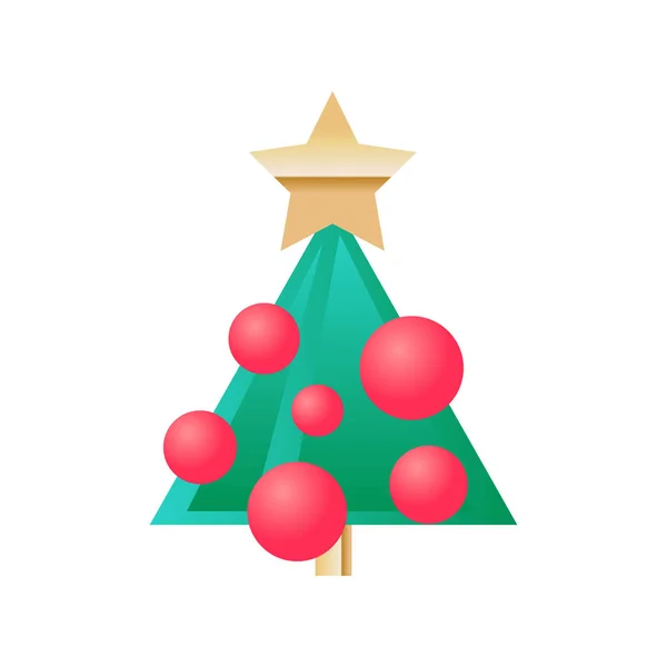 Vektor Veselé Vánoce a šťastný nový rok pohlednice. kreslený Zelený strom s míčky a hvězda. Izolované šablona pro blahopřání. — Stockový vektor