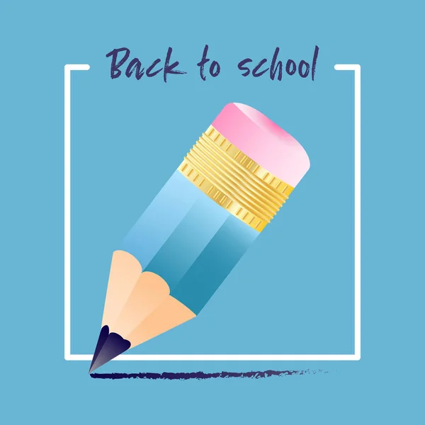 Okula geri dön tipografi alıntısı ve arka planda silgi olan renkli kalem — Stok Vektör