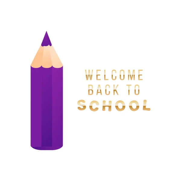Streszczenie powrotu do szkoły z krótkim małym ołówkiem. Witamy z powrotem w szkole cytat — Wektor stockowy