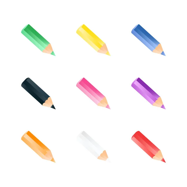 Набор цветных маленьких карандашей. Реалистичный стиль. Яркие иконы — стоковый вектор