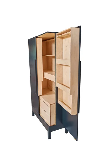 Cabinet-bar made of plywood with gray doors. White background