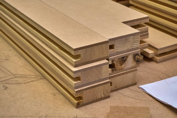 Obróbki Drewna Prace Stolarskie Drewniane Meble Szczegóły Produkcji Drewna — Zdjęcie stockowe