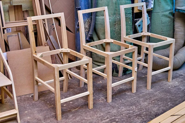 Houtbewerking Schrijnwerkerij Productie Het Maken Van Houten Frame Stoelen — Stockfoto