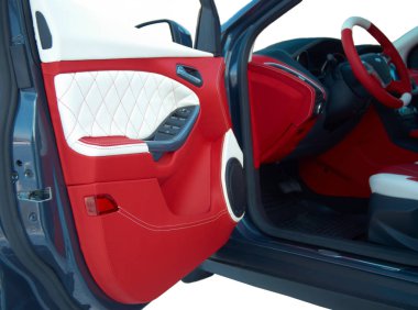 Car interior details. Car Doors. White red leather with stitching clipart