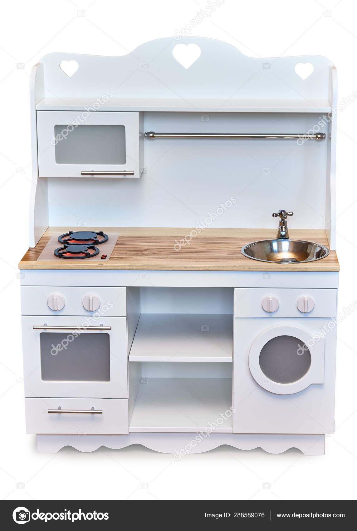 white wooden toy kitchen
