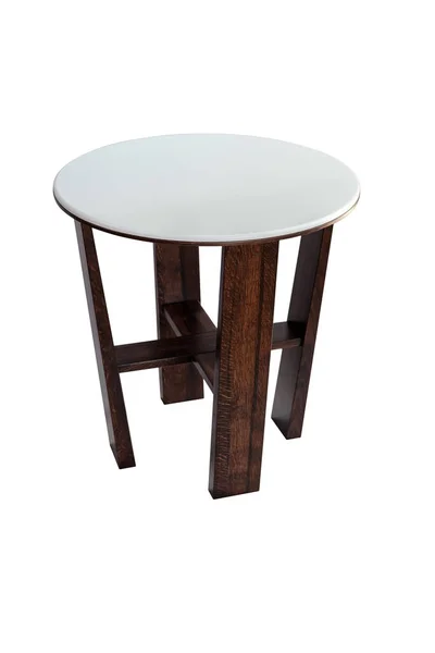 白色背景的丙烯酸固体表面桌面木制咖啡桌 — 图库照片