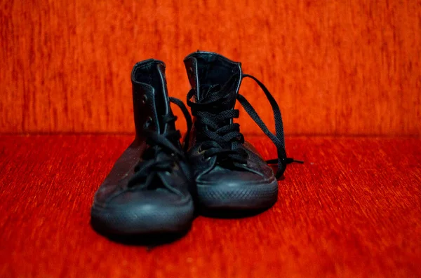 Couro Preto Velho Sapatos Elegantes Vintage Moda — Fotografia de Stock