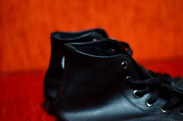 Zapatos Con Estilo Cuero Negro Antiguo Vintage Moda — Foto de Stock