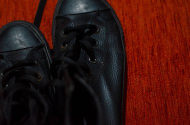 Eski Siyah Deri Ayakkabılar, Vintage, Fashion