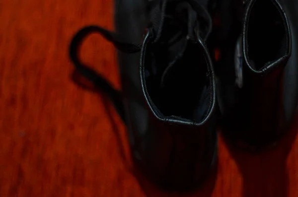 Zapatos Con Estilo Cuero Negro Antiguo Vintage Moda — Foto de Stock