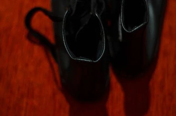 Altes Schwarzes Leder Stilvolle Schuhe Vintage Mode — Stockfoto