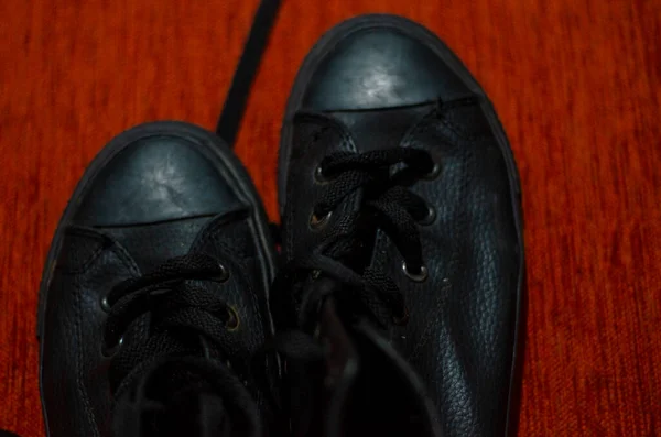 Eski Siyah Deri Ayakkabılar Vintage Fashion — Stok fotoğraf
