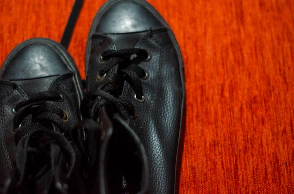 Старі Чорні Шкіряні Стильне Взуття Вінтаж Мода — стокове фото