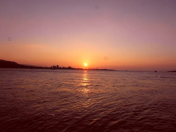 Sonnenuntergang Über Dem Hafen Taiwan — Stockfoto