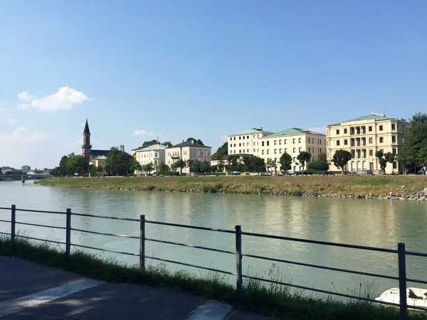 Vista Para Rio Para Cidade Salzburgo Áustria — Fotografia de Stock