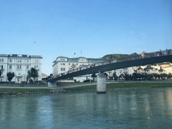Vista Para Rio Para Cidade Salzburgo Áustria — Fotografia de Stock