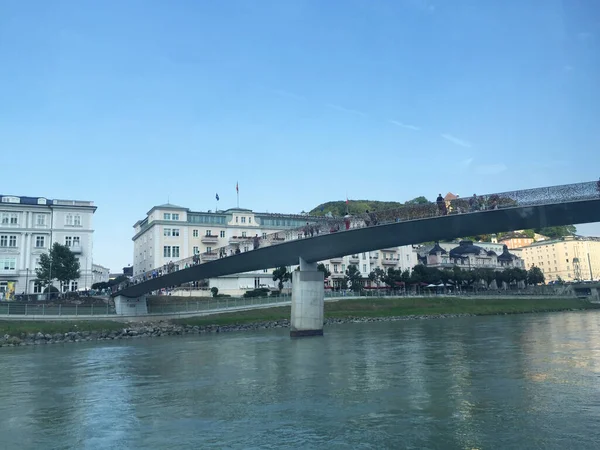 Vista Para Rio Para Cidade Salzburgo Áustria — Fotografia de Stock