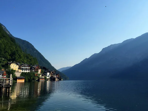 Lago Con Las Montañas Por Mañana Hallstatt Alta Austria —  Fotos de Stock