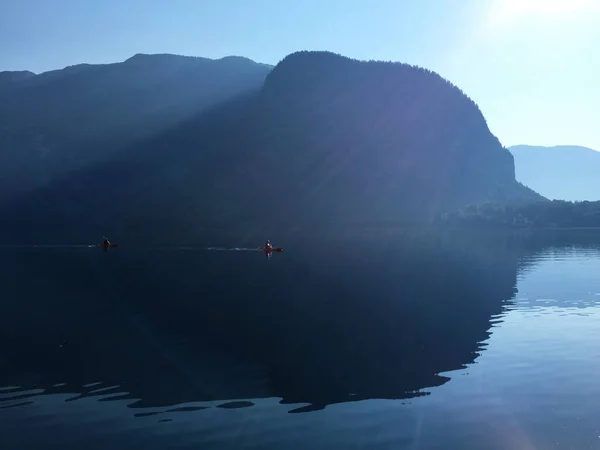 Jezero Horami Dopoledních Hodinách Hallstatt Horní Rakousko — Stock fotografie