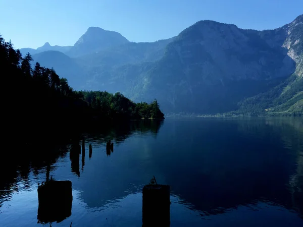 Lake Mountains Morning Hallstatt Upper Austria — стоковое фото