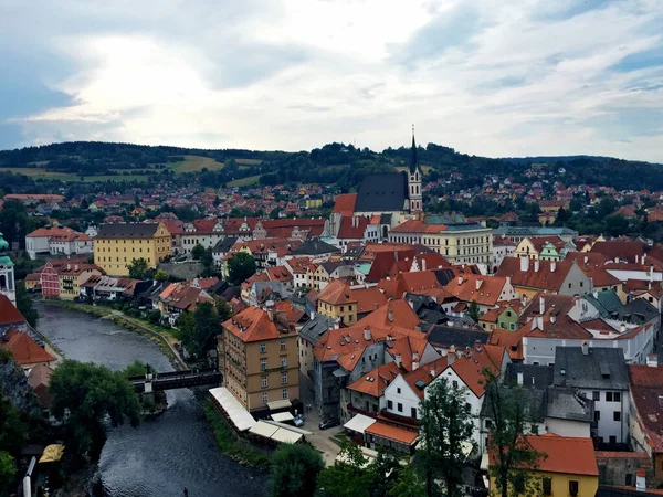 Kilátás Város Cesky Krumlov Egy Dombról Cseh Köztársaság — Stock Fotó