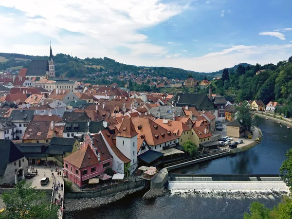 Kilátás Város Cesky Krumlov Egy Dombról Cseh Köztársaság — Stock Fotó