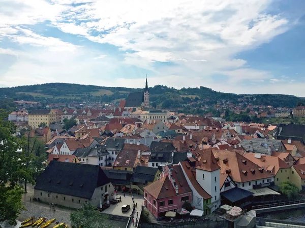 Kilátás Város Cesky Krumlov Egy Dombról Cseh Köztársaság — Stock Fotó