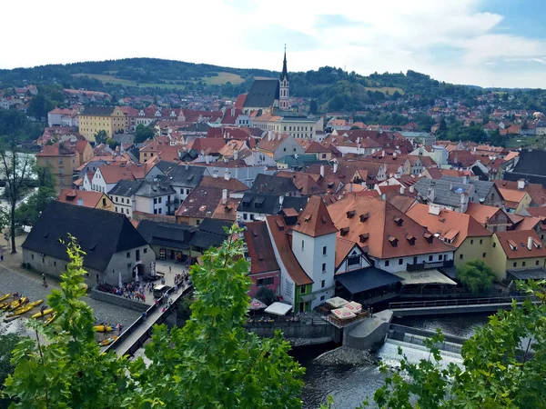 Kilátás Város Cesky Krumlov Egy Dombról Cseh Köztársaság — Stock Fotó