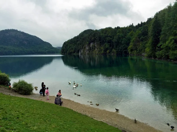 Jezero Hory Oblačném Dni Mnichově Německo — Stock fotografie