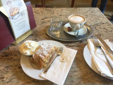 Cafe Hofburg, Viyana Avusturya 'da bir fincan kahve ve kek.