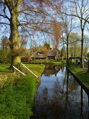 Hollanda 'daki Giethoorn köyünün manzarası