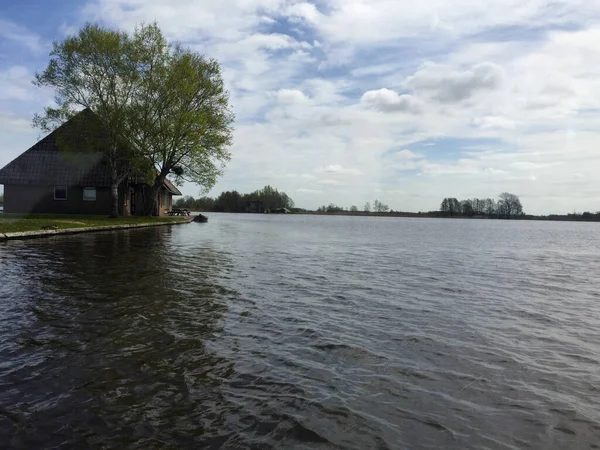 Landscape River Sky Village Giethoorn Holland Netherlands — Stock Photo, Image