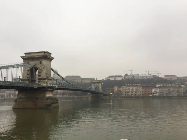 Paisagem Budabest Hungria Ponte Cadeia Famosa Rio Danúbio — Fotografia de Stock