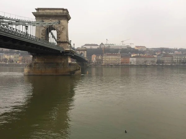 Paisagem Budabest Hungria Ponte Cadeia Famosa Rio Danúbio — Fotografia de Stock