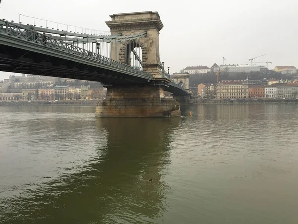 Paysage Budabest Hongrie Célèbre Pont Chaîne Sur Danube — Photo
