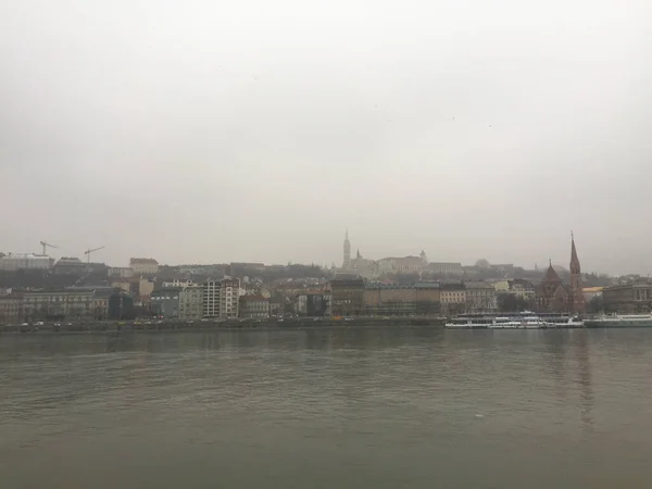 Paisaje Budabest Hungría Famoso Puente Cadena Río Danubio — Foto de Stock