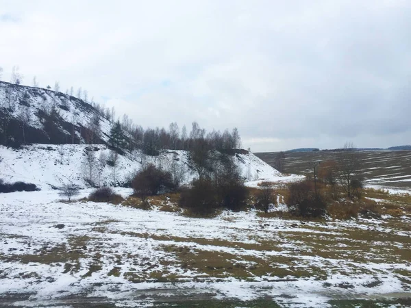 Campo Innevato Paesaggio Invernale Nella Repubblica Ceca — Foto Stock
