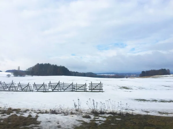 Ośnieżone Pole Krajobraz Zimowy Czechach — Zdjęcie stockowe