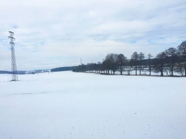 Ośnieżone Pole Krajobraz Zimowy Czechach — Zdjęcie stockowe