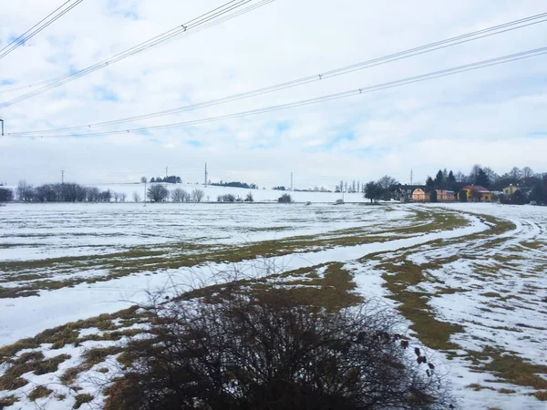 Ośnieżone Pole Krajobraz Zimowy Czechach — Zdjęcie stockowe