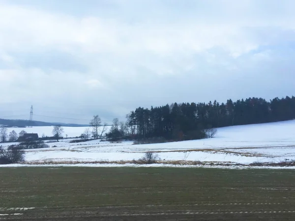 Ośnieżone Pole Krajobraz Zimowy Czechach — Zdjęcie stockowe