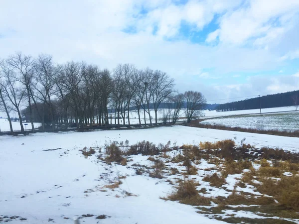 白雪覆盖的田野 捷克共和国的冬季风景 — 图库照片