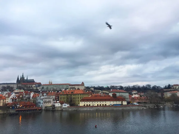 Paysage Urbain Rivière Vltava Pont Charles Vieille Ville Prague République — Photo