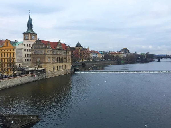 Paysage Urbain Rivière Vltava Pont Charles Vieille Ville Prague République — Photo